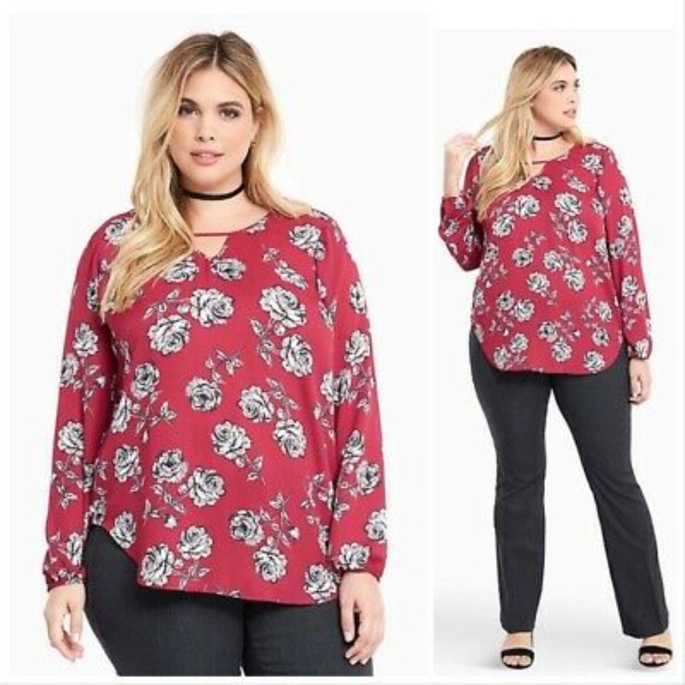 Torrid Floral Print Keyhole Blouse Size 1X
